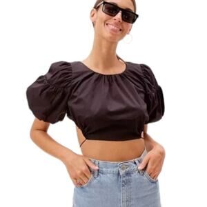 For Love and Lemons Black Cotton Midriff Tie Back Top M